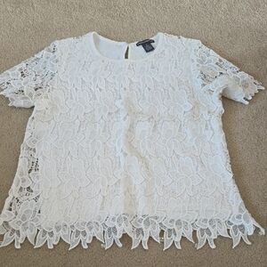 Chelsea & Theodore White Floral Lace Blouse, Women's Size Small
